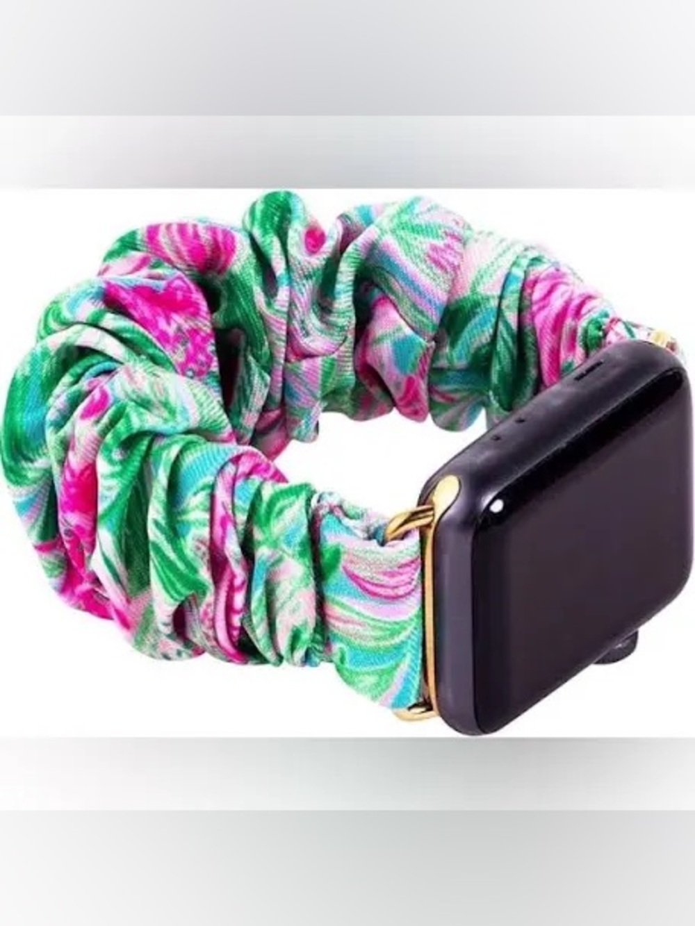 Lilly Pulitzer GUC Coming In Hot Green Pink Elastic Scrunchie Apple Watch Band